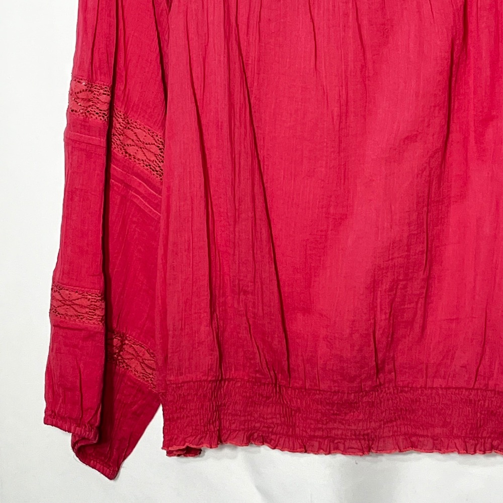 Cato Est 1946 Red Cotton Lace Crochet Smocked Hem Blouse Top 26/28W Plus - Picture 4 of 8